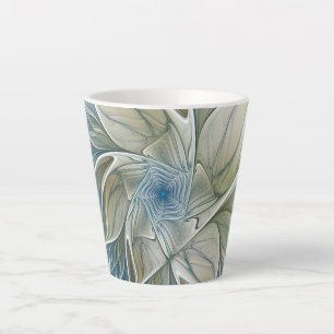 Floral Dream Pattern Abstract Blue Khaki Fractal Latte Mug