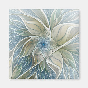 Floral Dream Pattern Abstract Blue Khaki Fractal Magnet
