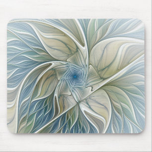 Floral Dream Pattern Abstract Blue Khaki Fractal Mouse Pad
