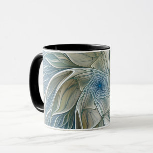 Floral Dream Pattern Abstract Blue Khaki Fractal Mug