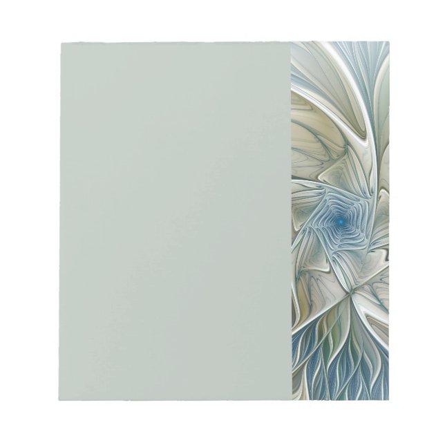 Floral Dream Pattern Abstract Blue Khaki Fractal Notepad (Front)