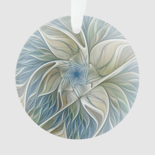 Floral Dream Pattern Abstract Blue Khaki Fractal Ornament