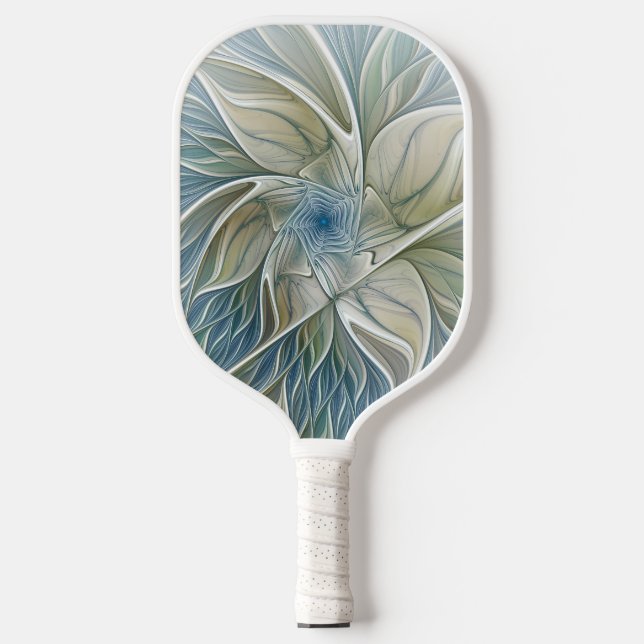 Floral Dream Pattern Abstract Blue Khaki Fractal Pickleball Paddle (Front)