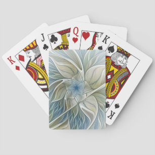Floral Dream Pattern Abstract Blue Khaki Fractal Playing Cards
