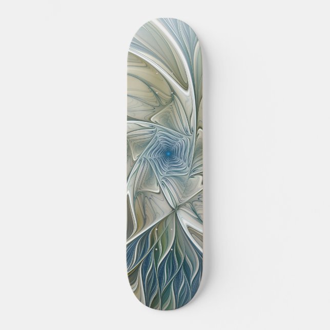 Floral Dream Pattern Abstract Blue Khaki Fractal Skateboard (Front)