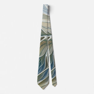 Floral Dream Pattern Abstract Blue Khaki Fractal Tie