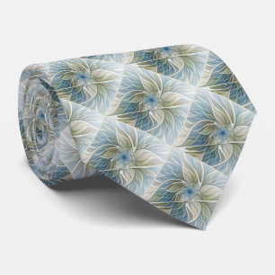 Floral Dream Pattern Abstract Blue Khaki Fractal Tie