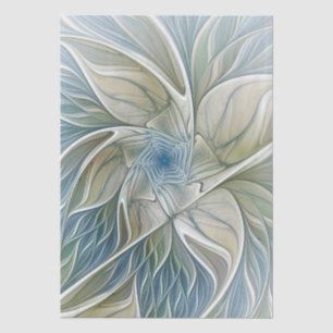 Floral Dream Pattern Abstract Blue Khaki Fractal Tissue Paper