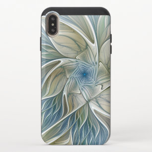 Floral Dream Pattern Abstract Blue Khaki Fractal iPhone XS Max Slider Case