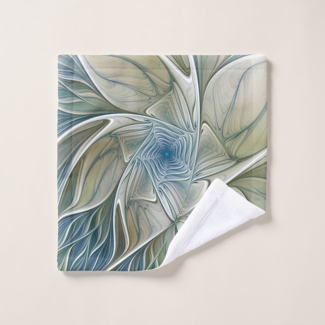 Floral Dream Pattern Abstract Blue Khaki Fractal Wash Cloth (Wash Cloth)