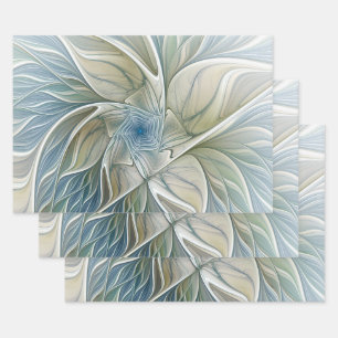 Floral Dream Pattern Abstract Blue Khaki Fractal Wrapping Paper Sheet