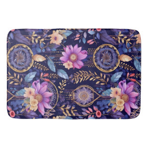 Floral dreamcatcher boho dark feather purple  bath mat