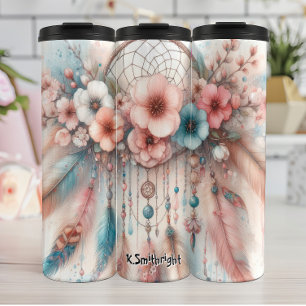 Floral Dreamcatcher with Pastel Feathers Thermal Tumbler