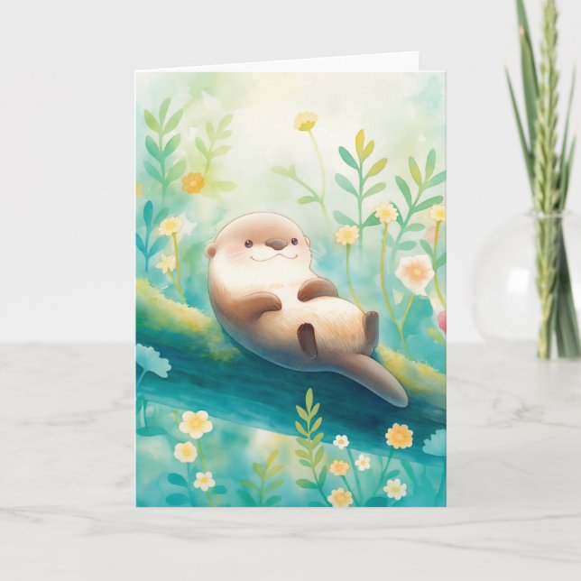 Floral Dreams and Branches Otter Cosy Escape Card (Front)