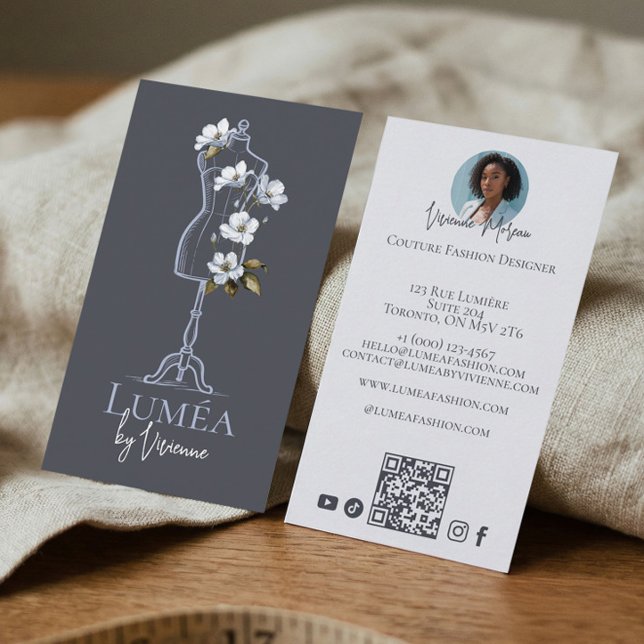 Floral Dress Form Mannequin Fashion Designer Photo Business Card (Floral Dress Form Mannequin Fashion Designer Photo Business Card)