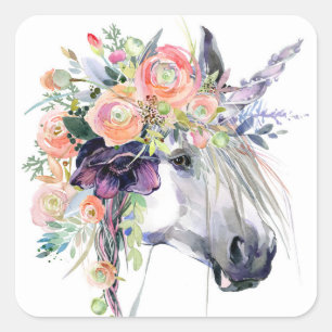 Floral Dressed Unicorn Square Sticker