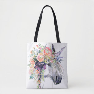 Floral Dressed Unicorn Tote Bag