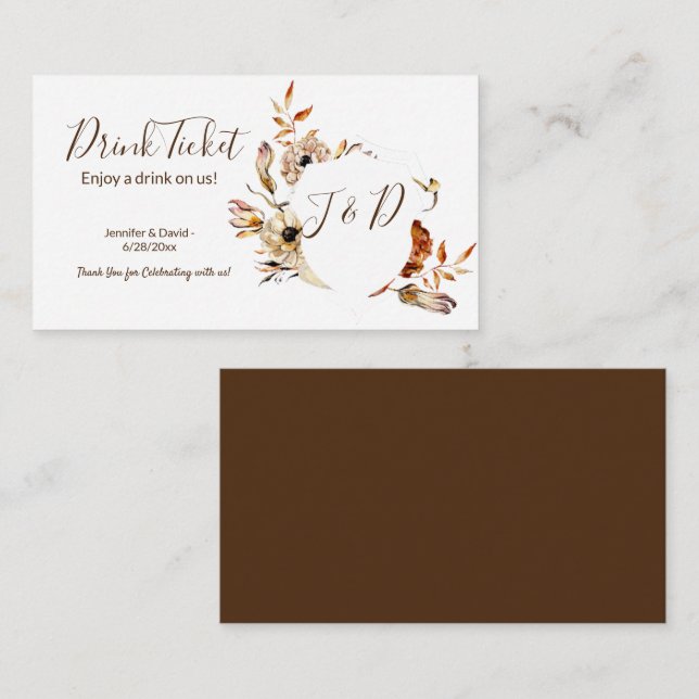 Floral Drink Ticket Enclosure Card (Front/Back)