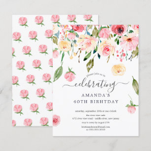 Floral Drop Pink Peonies Birthday Party Invitation