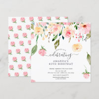 Floral Drop Pink Peonies Birthday Party Invitation
