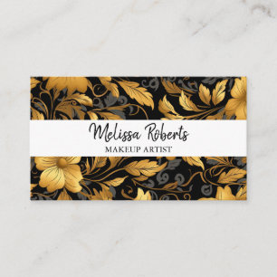 Floral dusty black & gold QR logo photo  Business Card