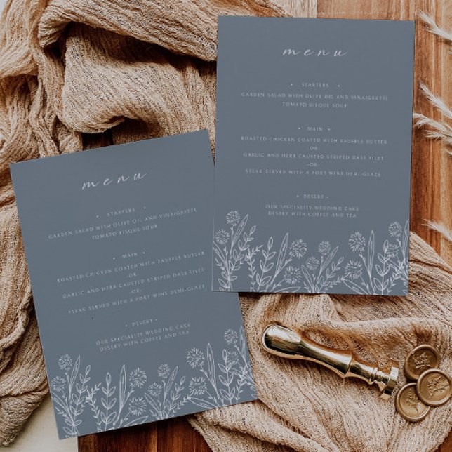 Floral Dusty Blue 5x7" Wedding Table Flat Menu (Creator Uploaded)