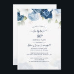 Floral Dusty Blue 80th Birthday Party Invitation<br><div class="desc">Budget 80 Birthday Dusty Blue Floral Party Invitation you can easily edit for your special birthday by clicking the "Personalise" button</div>