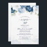 Floral Dusty Blue 80th Birthday Party Invitation<br><div class="desc">Budget 80 Birthday Dusty Blue Floral Party Invitation you can easily edit for your special birthday by clicking the "Personalise" button</div>