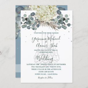 Floral Dusty Blue Bismillah Elegant Wedding Invitation