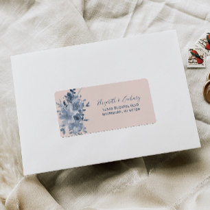 Floral Dusty Blue Blush Wedding RSVP Address Label