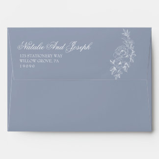 Floral Dusty Blue Boho Botanical Modern Wedding  Envelope