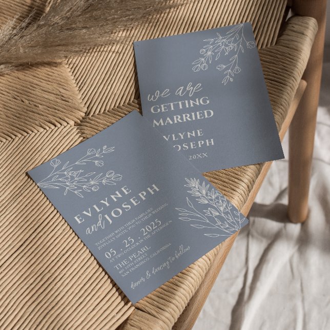 Floral Dusty Blue Boho Chic Neutral Wedding Invitation (Creator Uploaded)