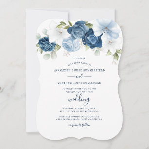 Floral Dusty Blue Botanical Modern Wedding Invitation