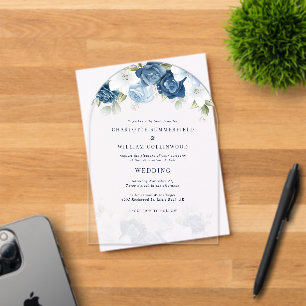 Floral Dusty Blue Botanical Wedding Acrylic Invitations