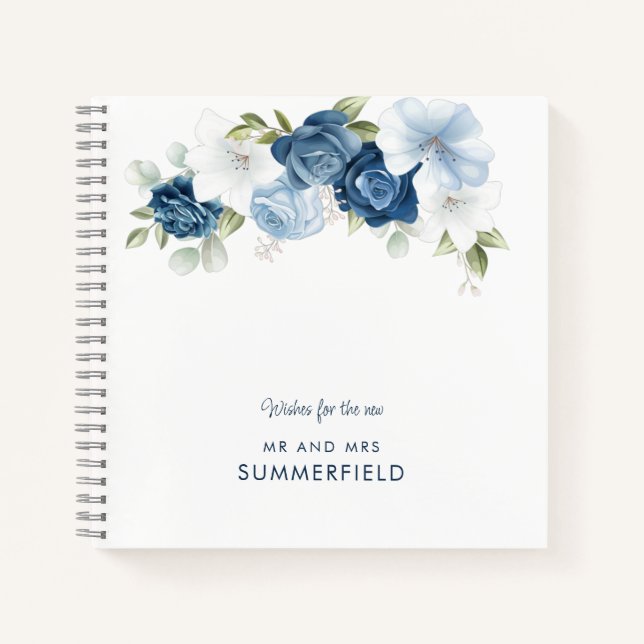 Floral Dusty Blue Botanical Wedding Guest Book (Front)