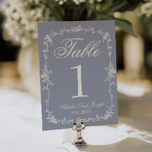 Floral Dusty Blue Botanical Wedding Table Number