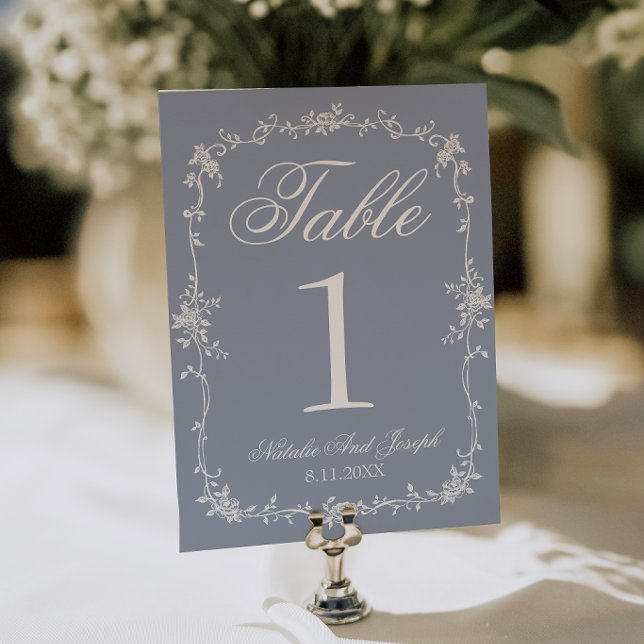 Floral Dusty Blue Botanical Wedding Table Number (Creator Uploaded)
