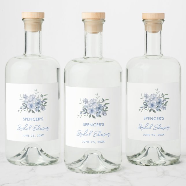 Floral Dusty Blue Bridal Shower Favour Liquor Bottle Label (Bottles)