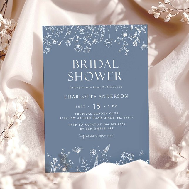 Floral Dusty Blue Bridal Shower Invitation (Creator Uploaded)