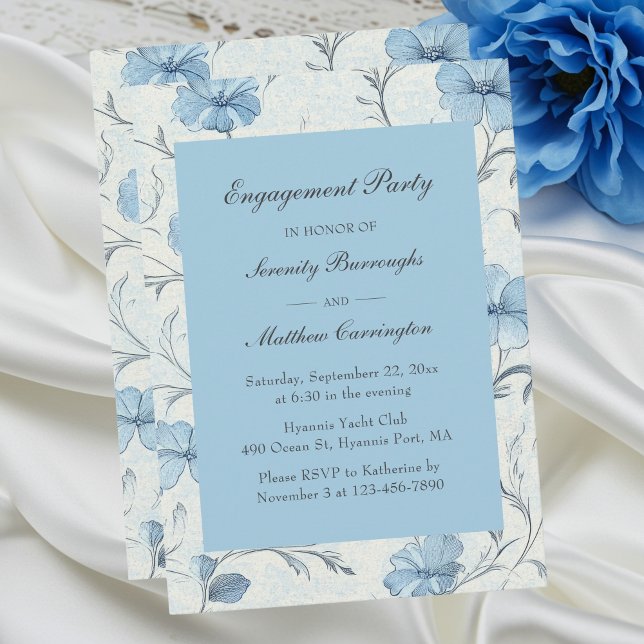 Floral Dusty Blue Country Garden Engagement Party Invitation (Creator Uploaded)