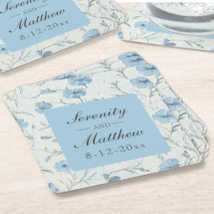 Floral Dusty Blue Country Garden Rustic Wedding Square Paper Coaster