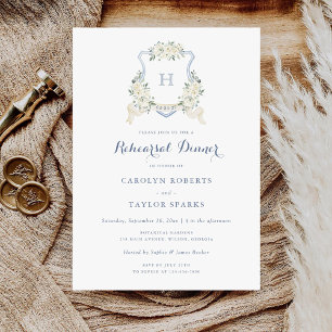 Floral Dusty Blue Crest Rehearsal Dinner Wedding Invitation