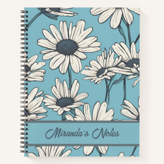 Floral Dusty Blue Daisy Personalised Notebook