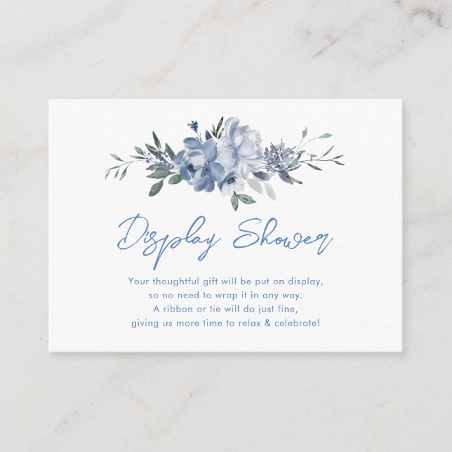 Floral Dusty Blue Display Shower Bridal Shower Enclosure Card (Front)