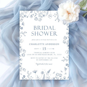 Floral Dusty Blue Elegant Bridal Shower Invitation