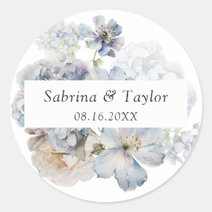 Floral Dusty Blue Elegant Envelope Seal Sticker