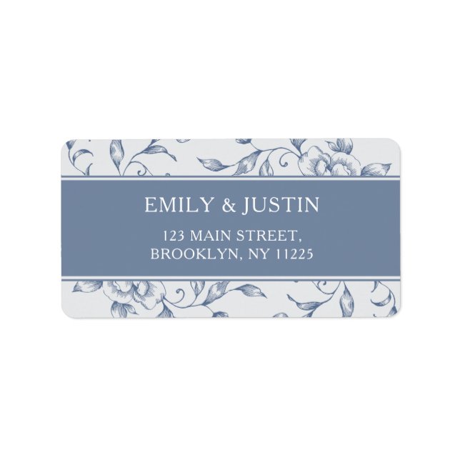 Floral Dusty Blue Elegant Wedding Address Label (Front)