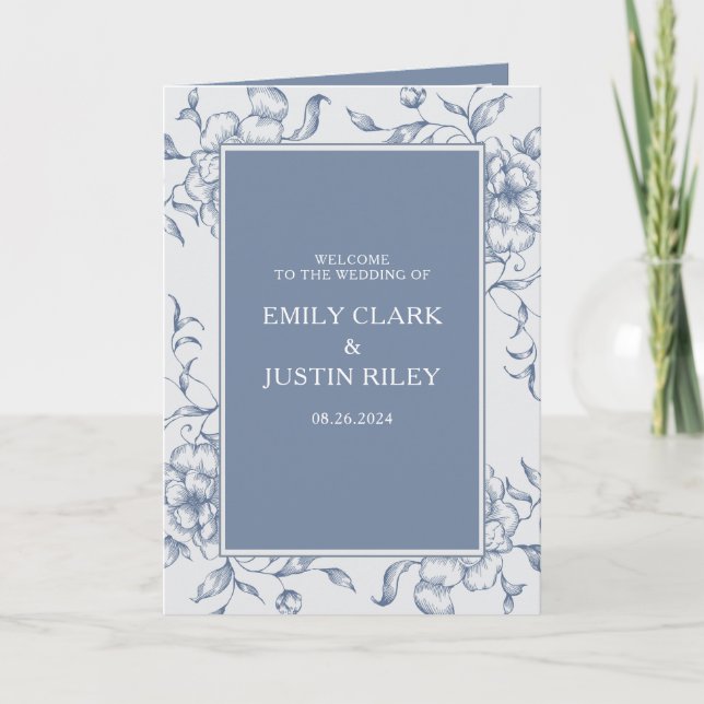 Floral Dusty Blue Elegant Wedding Booklet Program (Front)