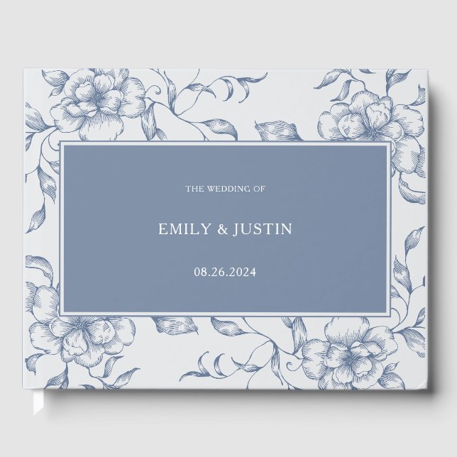 Floral Dusty Blue Elegant Wedding  Guest Book (Front)