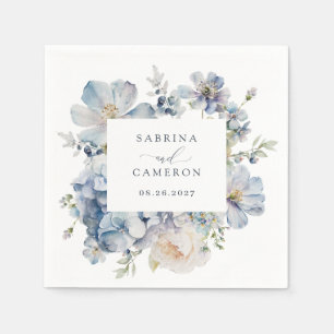 Floral Dusty Blue Elegant Wedding Napkin